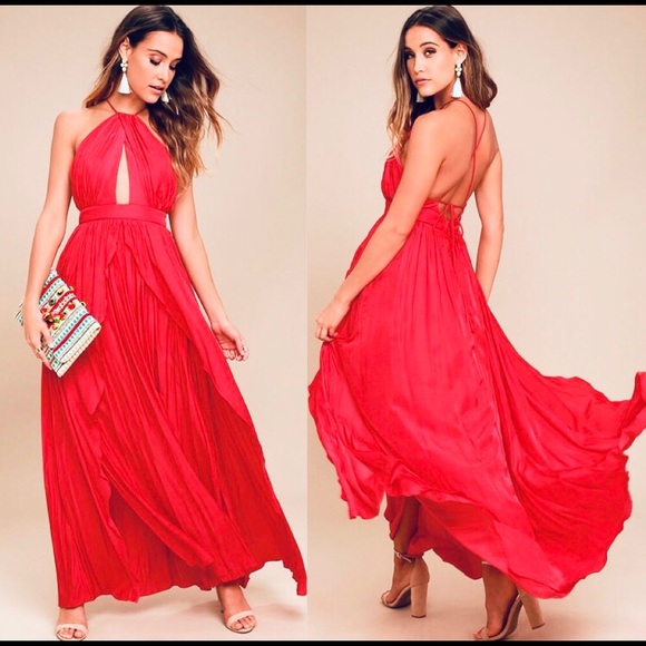 NWT Lulus Red Party Prom Wedding Guest Formal Long Maxi Dress Strappy Open Back - Picture 2 of 7